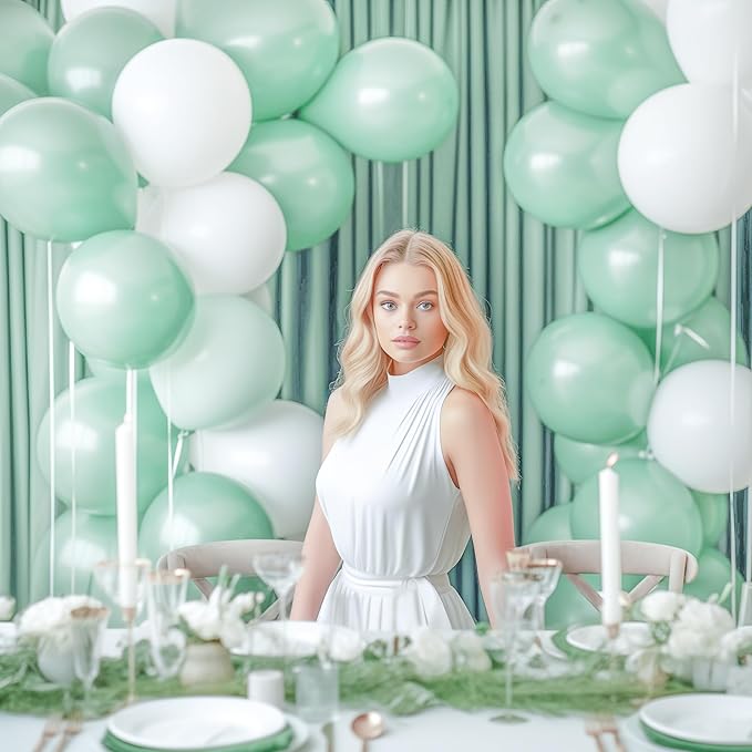 130PCS PastelGreen Balloons, Latex Balloons Different Sizes 18/12/10/5 In, Helium Balloons with Ribbon, Party Balloon Set for Birthday Wedding Graduation Anniversary Baby Shower Decoration