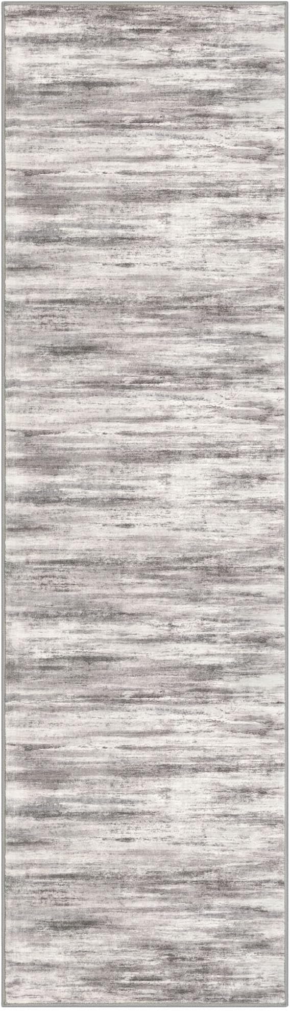 KOZYFLY Modern Abstract Washable Rug Runner 2x7 Hallway Runner Rug Non-Slip Soft Kitchen Runner Rugs, Print Grey-Beige Striped Carpet Runner for Entryway Bathroom Laundry Room Foyer