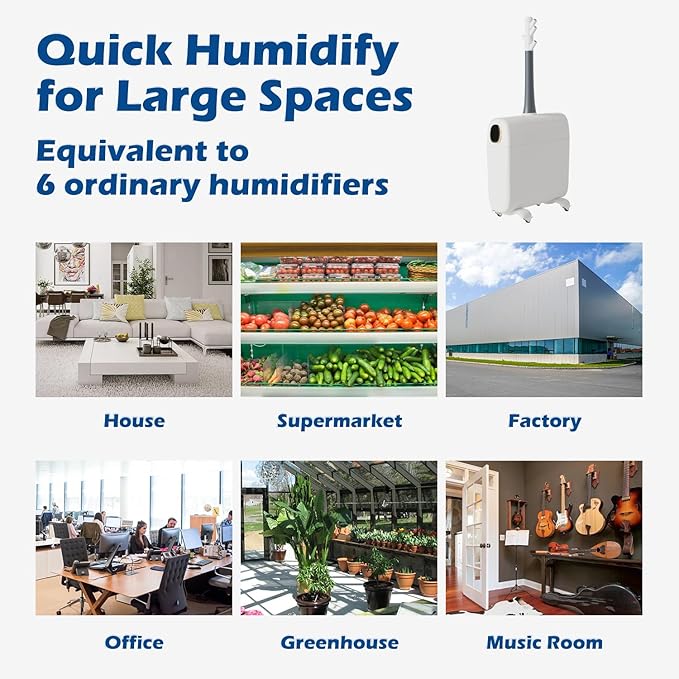 Humidifier Large Room,6.6Gal/25L Whole House Humidifiers for Bedroom Home 3000sq.ft, Commercial and Industrial Humidifiers with 360° Nozzle Tube,Top Fill/Smart Humidity/Timer,Nursery,Plants