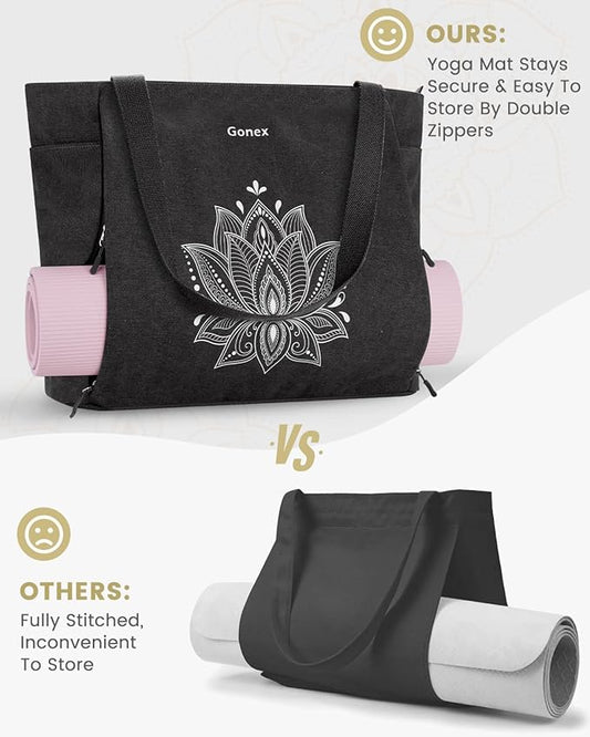 Gonex Yoga Mat Bag, Large Tote Bag with Multi Pockets for Women Men, Canvas Mat Carrier, Full Zipper Easy Access for Pilates Gym Travel