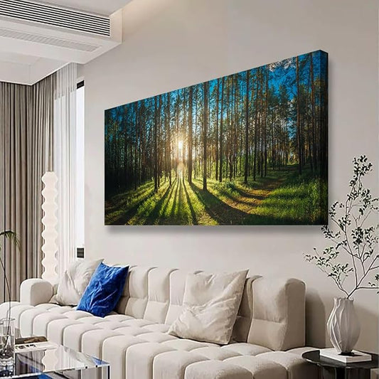 Sunrise Forest Pictures Canvas Wall Art for Living room Office Bedroom Wall Decor,Forest Wall Art Print Paintings Modern Green Nature Landscape Artwork Waterproof Ready to Hang-28x57 inch
