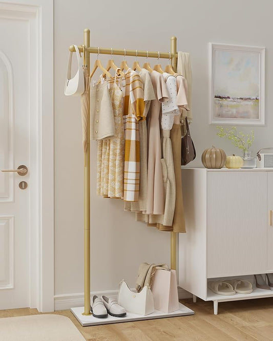 Coat Rack Freestanding with Natural Rock Base, Metal Coat Hanger Stand, Industrial Garment Rack, Clothes Tree for Bedroom Living Room Office To Hang Outerwear, Hats, 68.9in, Gold, Large