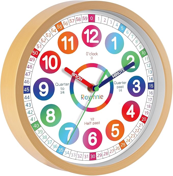 Wall Clock for Kids Learning - Teaching Time Wall Clocks Battery Operated Silent Non Ticking - Analog Colorful Clock Decorative for Kids Room Classroom School(8 Inch)
