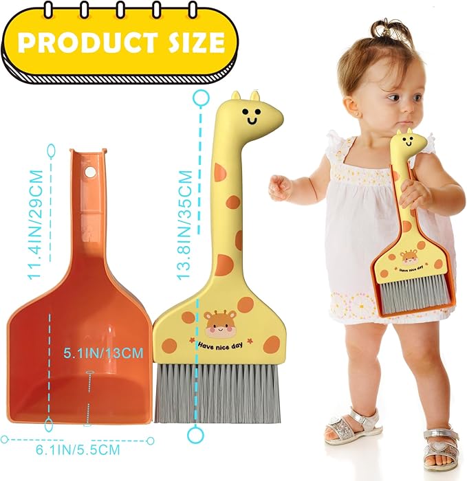 Small Broom with Dustpan Combo Set Cartoon Mini Broom and Dustpan Set Cute Cleaning Kit for Home Office Floor Counter Pet Nest (Brown)