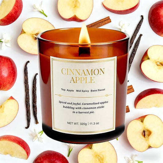 Holiday Candle Gift Set–2 Pack Wood Wick Cinnamon Apple Scented Candles,Long Lasting Natural Soy Wax Candles with Gift Boxes,Cozy Fall Aromatherapy Candle for Home Decor