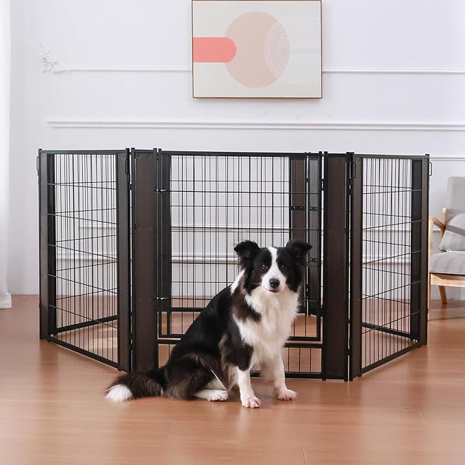 Heavy Duty Dog Playpen 32 Inch Height - Indoor Outdoor Pet Fence Enclosure for Medium and Small Dogs - Foldable Puppy Exercise Pen for Indoor and RV Camping or Yard (2 Panels, 32" H (Black))