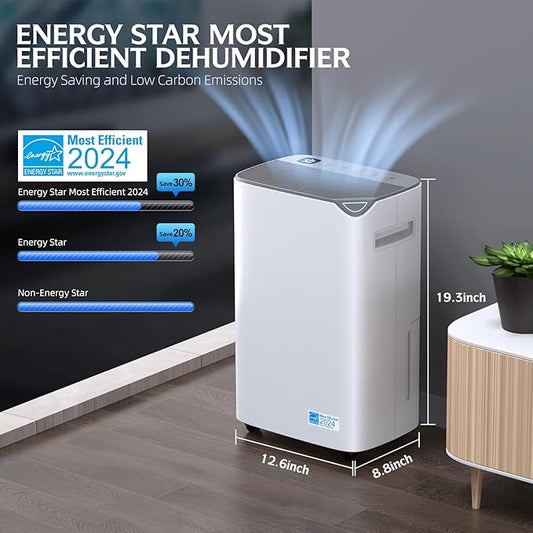 3000 Sq.Ft Wi-Fi Dehumidifiers for Home, 34 Pints Energy Star Certified Smart Dehumidifier for Basement, Bedroom, Bathroom, with Drain Hose, 3 Modes,24H Timer,Auto Defrost, Child Lock