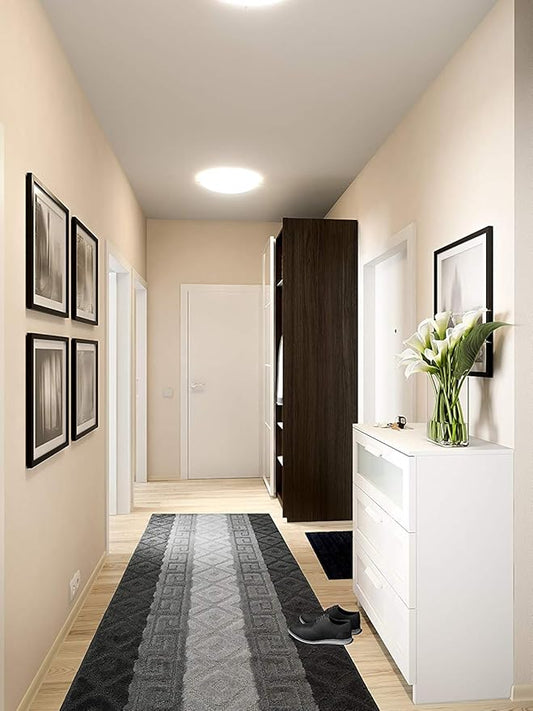 Custom Cut Hallway Runner Rug, Slip Resistant, 31 Inch Wide X Your Choice of Length, Meander Anthracite, 31 Inch X 25 feet