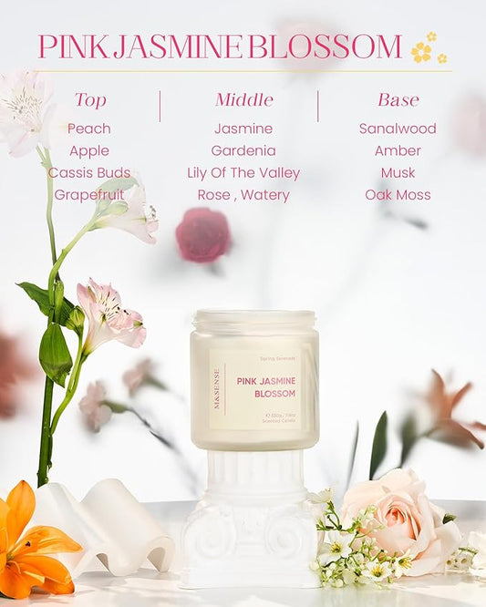 M&SENSE Pink Jasmine Rose Scented Candle - 11.6oz Natural Soy Wax 70-Hour Long Lasting Burn Time, 2-Wick Spring Non-Toxic Candle for Home Decor Flower Scent Gifts for Women Teacher