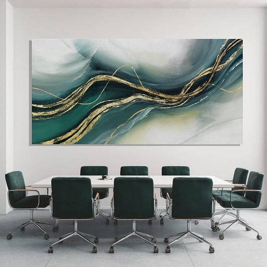 ZENPEE Gold and Green Modern Wall Art, Simple Abstract Canvas Prints, Wall Hangings & Posters for Living Room, Office & Hallway, 29" x 58"