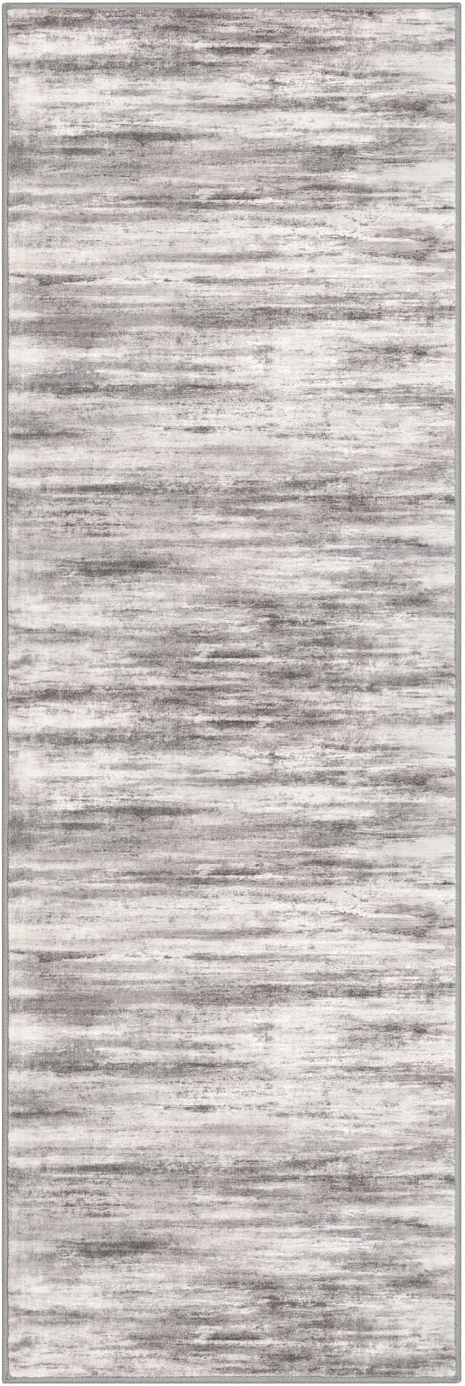 KOZYFLY Modern Abstract Kitchen Runner Rug, 2x6 Washable Rug Runner Non-Slip Soft Striped Hallway Runner Rugs, Grey Beige Print Carpet Runner for Entryway Bathroom Laundry Room Foyer