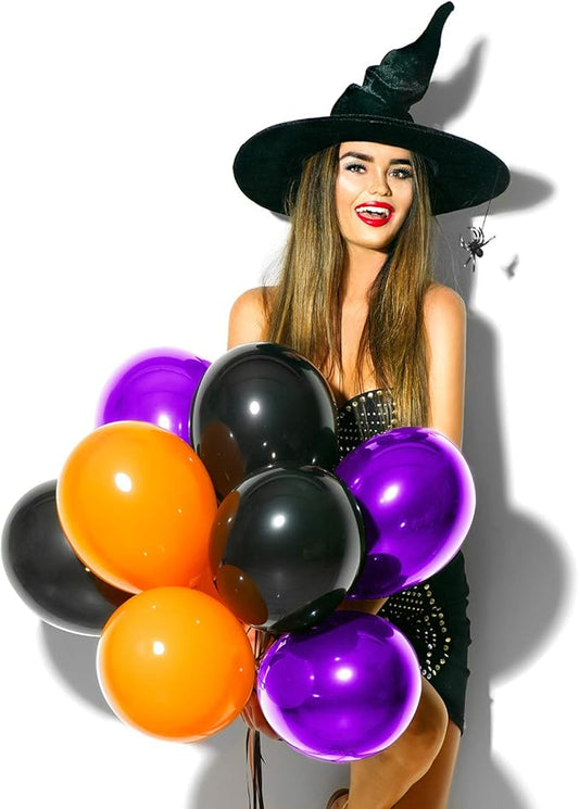 TecUnite 100 Pcs Orange Purple Black Latex Balloons 13 Inch Colorful Round Balloons for Halloween Wedding Birthday Racing Car Poker Card Party Decoration