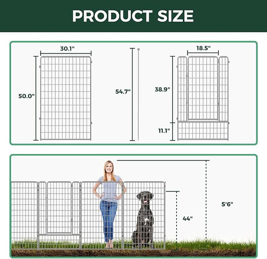 FXW Garden Fence Outdoor for The Yard – 50in(H) x 62.6ft(L) Heavy Duty Metal Animal Barrier for Dog and Rabbit, Decorative Dog Fence, 24 Panels, Silver
