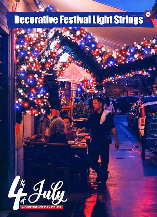 Battery Operated Independence Day String Lights - 8ft 20 LED 4th of July Decoration Patriotic Mini Lights with Timer, Waterproof for Indoor Outdoor Bedroom Wedding Party Holiday(Red White Blue)
