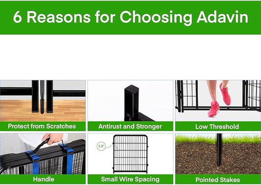 ADAVIN Dog Playpen 36 inch, Low Threshold Door 4 Panels Total 8.9 Ft(L) Tall Garden Fence, Dog Fence Outdoor for Yard, Black Metal Dog Pen Indoor, Dog Exercise Fence for RV Camping