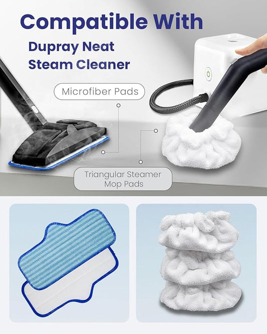 Steam Cleaner Accessories Compatible with Dupray Steam Cleaner, Triangle Microfiber Bonnet for Neat Steam Cleaner & Microfiber Pads, 2+2 Reusable Steamer Cloth Cover Cleaning Steam Mop Pad