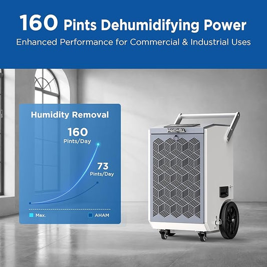 160 Pints Commercial Dehumidifier with Pump and Drain Hose for Basements, Heavy Duty Commercial Grade Dehumidifiers for Large Spaces, Warehouse, Industry Water Damage Unit, Auto Defrost
