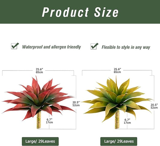 Artificial Plants Outdoor Faux Plant,Artificial Agave Faux Hostas Outdoor Uv Resistant Artificial Plants Indoor Fake Plant Artificial Agave Plant Indoor(2pcs, 28") Yellow