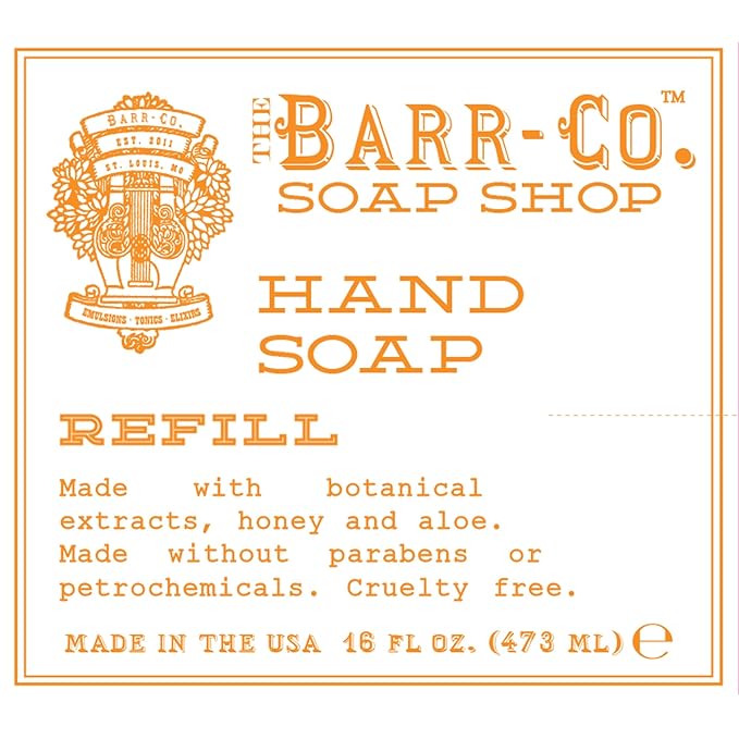 BARR-CO. Hand Soap Refill – Natural Liquid Soap with Essential Oils, Vegan Formula, Blood Orange Amber 16fl oz