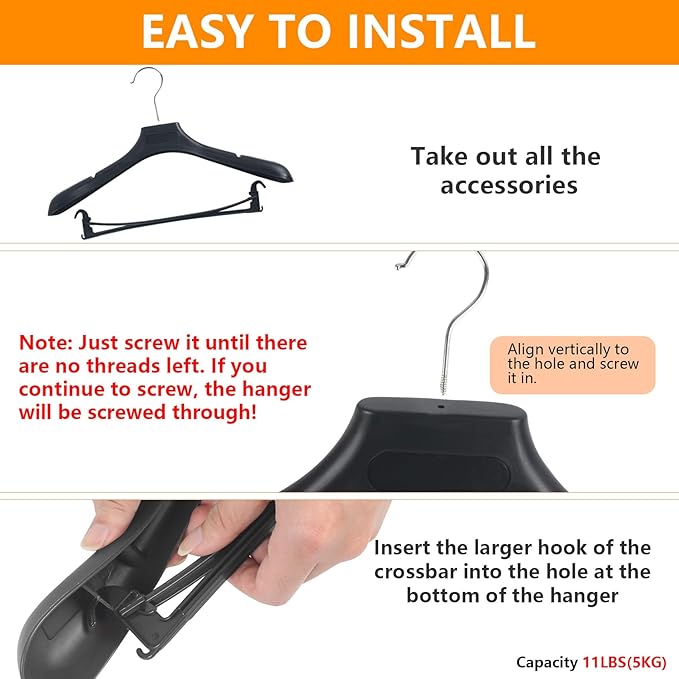 DEDU Suit Hangers for Men 40 Pack, Black Coat Hangers Extra Wide Non Slip Width 17.7", Thick Plastic with Pants Bar & Metal Hook