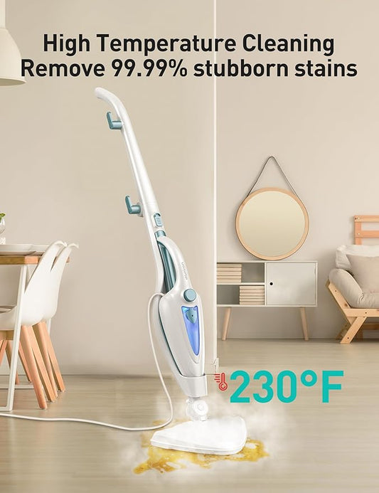 12-in-1 Steam Mop, Fast 15-Sec Heat-Up, 1500W Detachable Handheld Steam Cleaner with 2 Dirt Grip Pads, Removes 99.99% Stubborn Stains for Hardwood Floors, Windows, Tiles, Furniture, Turquoise