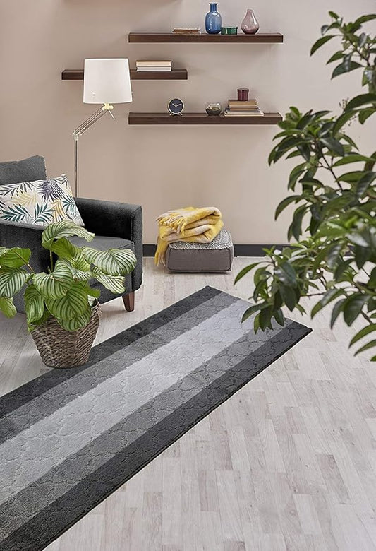 Custom Cut Hallway Runner Rug, Slip Resistant, 31 Inch Wide X Your Choice of Length, Trellis Anthracite, 31 Inch X 14 feet
