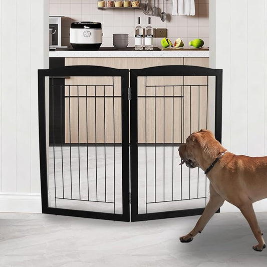 ZJSF Freestanding Foldable Dog Gate for House Extra Wide Wooden Indoor Puppy Gate Stairs Doorways Pet Gate Tall Dog Fence 2 Panels Fence Black
