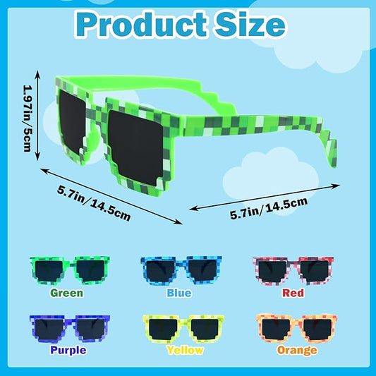 36 Pack Pixel Sunglasses Bulk, 6 Colors Pixelated Mosaic Gamer Glasses Party Favors, Gamer Robot Pixelated Sunglasses for Kids Adults Boys Girls Birthday Photo Props Party Supplies