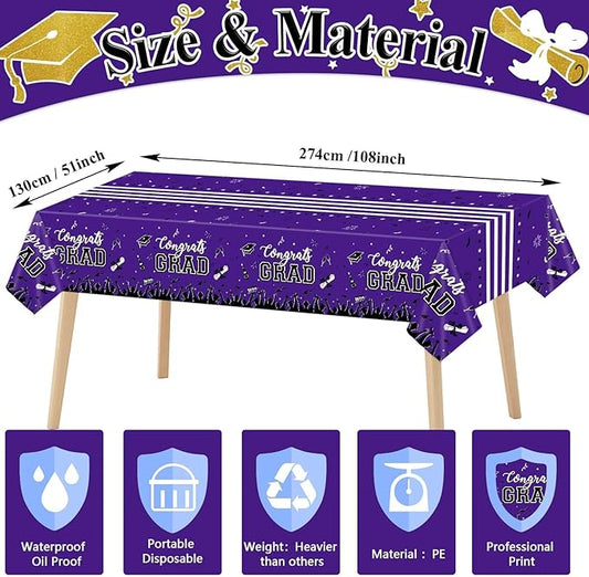 chiazllta Graduation Party Decorations Gongrats Grad Tablecover Graduation Tablecloths for 2025 Graduation Party Supplies Class of 2025 Party Supplies Large Size Plastic 54"x108" (Purple)