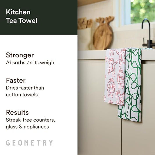 GEOMETRY Christmas Kitchen Towels - Quick Dry Microfiber Cloth Dish Towels for Kitchen Drying - Premium Quick Dry Towel 2-Pack Set - Holly Jolly