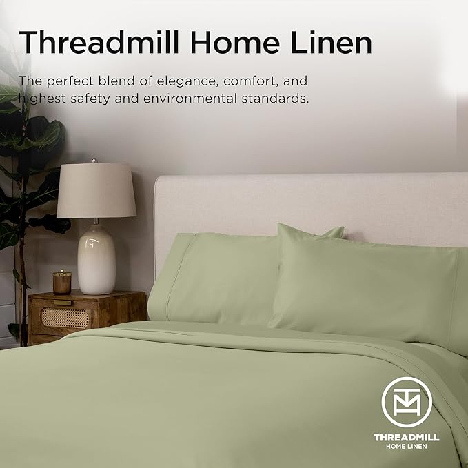 Threadmill California King Sheet Sets |Certified American Supima Cotton Sheets | 656 Thread Count 4 Piece Hotel Quality Luxury Bed Sheets Set with Elasticized Extra Deep Pocket | Sage Green Sheets