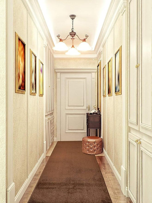 Custom Cut Hallway Runner Rug, Slip Resistant, 31 Inch Wide X Your Choice of Length, Solid Brown, 31 Inch X 21 feet