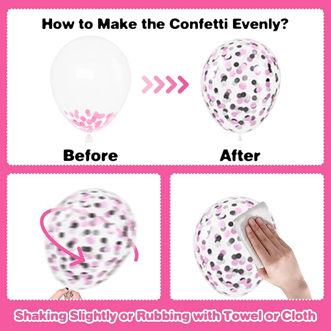 Pink and Black Balloons, 12 Inch Pink Black Balloons, Hot Pink White Pastel Confetti Latex Balloon for Girls Birthday Baby Shower Wedding Bridal Shower Party Decorations