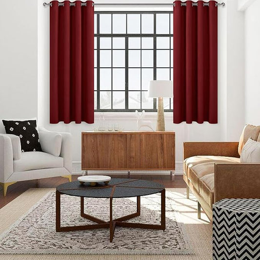 DWCN Burgundy Blackout Curtains for Living Room, Thermal Room Darkening Curtains for Bedroom, Short Curtains for Small Window - W38 x L54 Inch, Set of 2