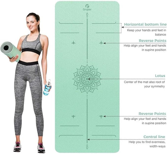 Yoga Mat Non Slip TPE Extra Wide Yoga Mat with Alignment Mark, 72"L x 32"W x 0.32"/0.24"Th (183cm x 80cm x 8mm/6mm), Anti-Tear Exercise Mat with Carrying Strap and Bag, Workout Mats for Yoga, Pilates