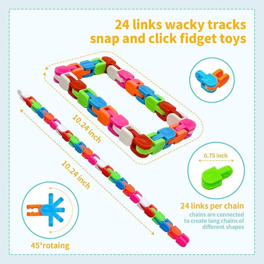 Wacky Tracks 30 Pack Snap and Click Fidget Toys Bulk for Party Favors Puzzles Goodie Bag ,School Students Gift Classroom Prizes Valentines Day Rainbow Toys for Kids,Teens