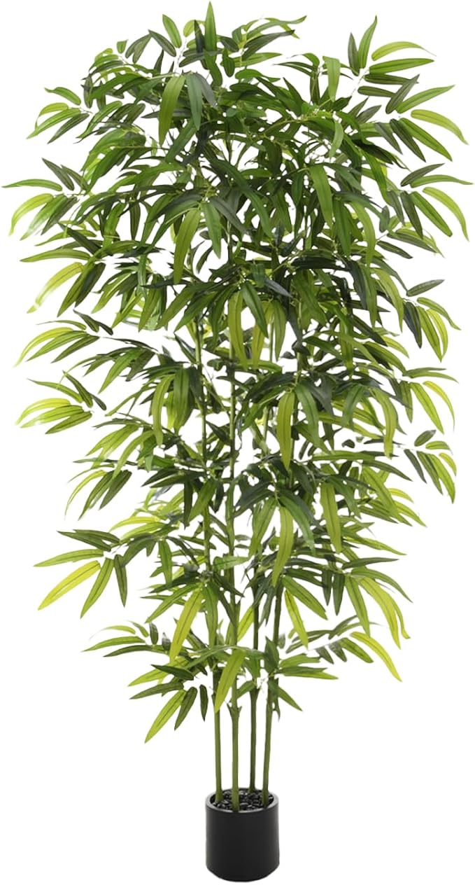 Artificial Tree Fake Plants, Artificial Bamboo Tree 7FT Tall in Black Potted, Artificial Tree Indoor Decor Bamboo Silk Tree with Natural Wood Trunk, for Home Office Living Room Modern