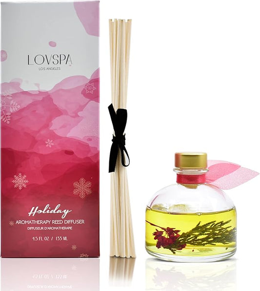 LOVSPA Reed Diffuser Set, Holiday Red Currant & Woods Scented Oil Diffuser with Sticks, Home Fragrance Accessories for Bathroom Shelf Decor, Aroma Diffusers for Home or Office Desk, USA Made