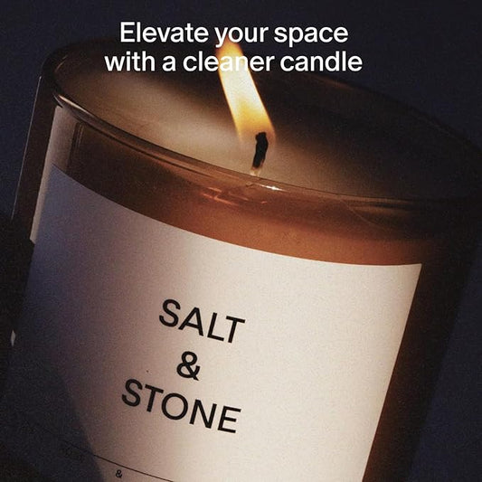 SALT & STONE Scented Candle for Women & Men | Hand-Poured, Aromatic & Fragrant | Coconut & Soy Blend Wax | 100% Cotton Wick | Long-Lasting 50 Hour Burn Time (8.5 oz) (Black Rose & Vetiver)