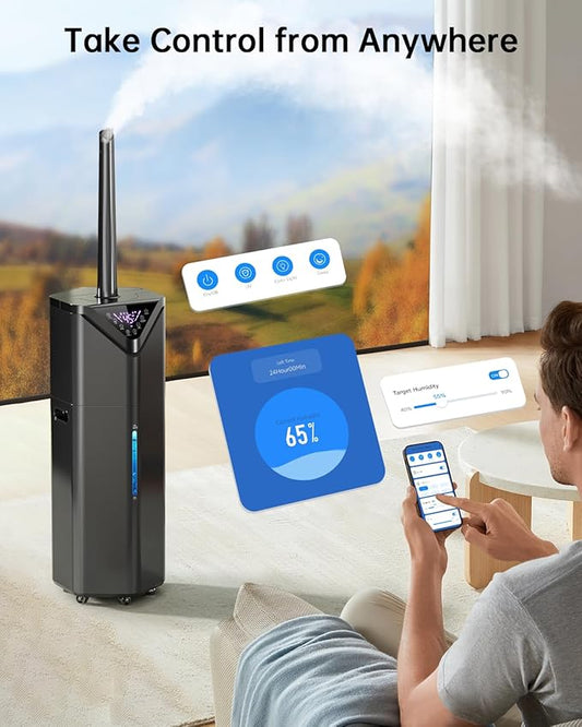 5Gal Humidifiers for Bedroom Large Room up to 2800ft², APP/Remote Control, 60H Supersized Cool Mist Humidifier with Auto 180°Mist Tube, 24H Timer, Top Fill Humidifiers for Home Office Bedroom Plants