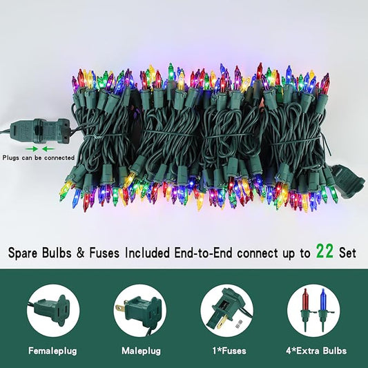 40FT LED Multicolor Christmas String Lights 200 Count, Colored Mini Christmas String Lights Plug in, Colorful Christmas Tree Lights for Party Wedding Home Holiday Decoration, Green Wire