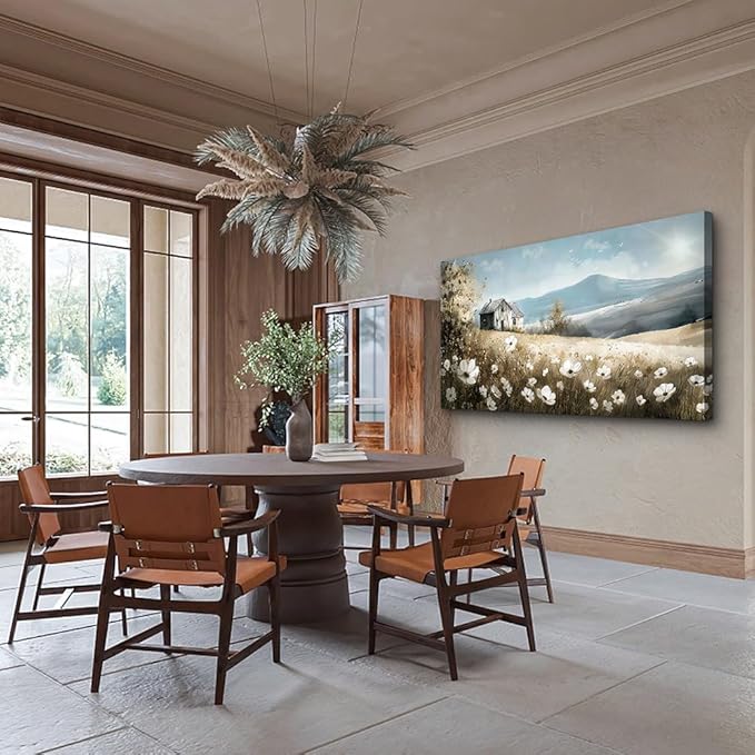 Wapluam Wall Art - Canvas Wall Decor For Living Room & Bedroom - Field Scenery Watercolour Painting - Stretched & Framed - Ready To Hang