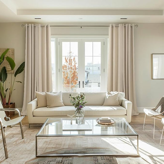 BGment Oatmeal Linen Curtains for Living Room 84 Inch Length 2 Panels, Privacy Textured Window Drapes for Bedroom Farmhouse Light Filtering Curtain with Grommet Top, Each 38 Inch Wide