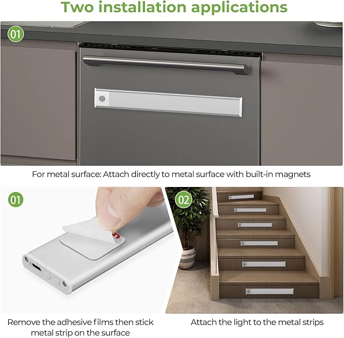 12in Under Cabinet Lights,90 LEDs,USB-C 2500mAh Rechargeable Battery,3 Color Temperature,Dimmable,Motion Sensor Cordless Under Counter Light for Wardrobe,Cupboard,Kitchen,Stairs(2pack 3CCT)