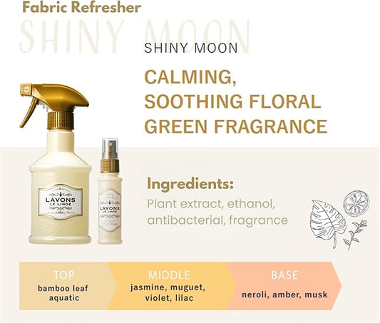 LAVONS Fabric Freshener Spray Kids& Pet Safe, Fabric Refresher Spray for Clothes& Furniture, Smoke Odor Eliminator for Houses, Offices & Car, Shoe Deodorizer from Japan 12.5 Fl Oz SHINY MOON, 2EA