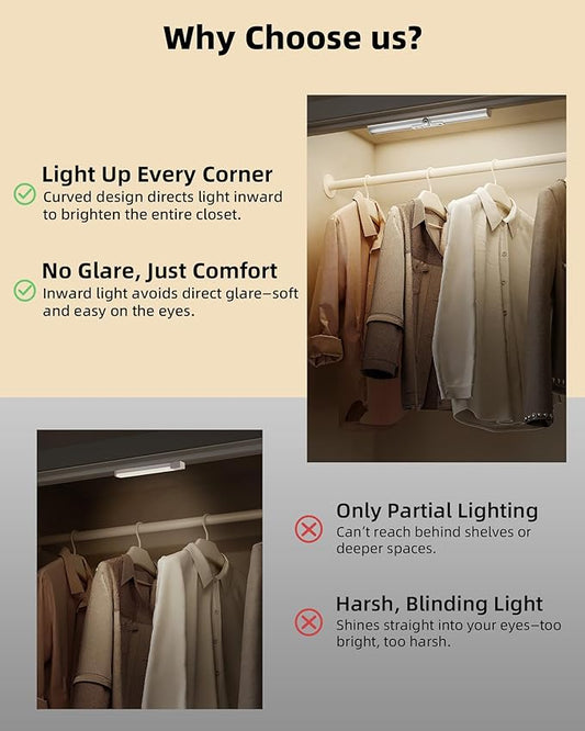 EZVALO 3 Pack Motion Sensor Closet Lights, 15inch Rechargeable Cabinet Lights with Rotatable Sensor, Glare-Free, 3 Color Temps & Dimmable, Magnetic Night Light for Pantry, Stairs