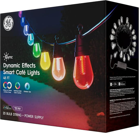 Cync GE Dynamic Effects Smart Cafe Lights, Color Changing Patio String Lights, Compatible with Alexa and Google, 48ft