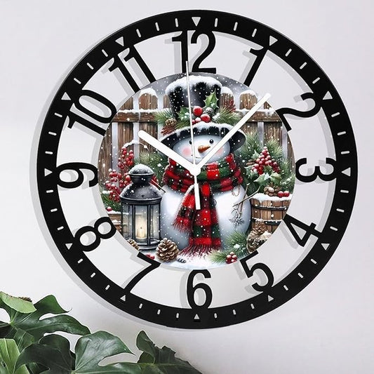 Wall Clock 10 Inch Silent Non-Ticking Modern Clocks Battery Operated - Analog Small Classic for Office, Home, Living Room,Bathroom, Kitchen, Bedroom, School,Snowman Clock