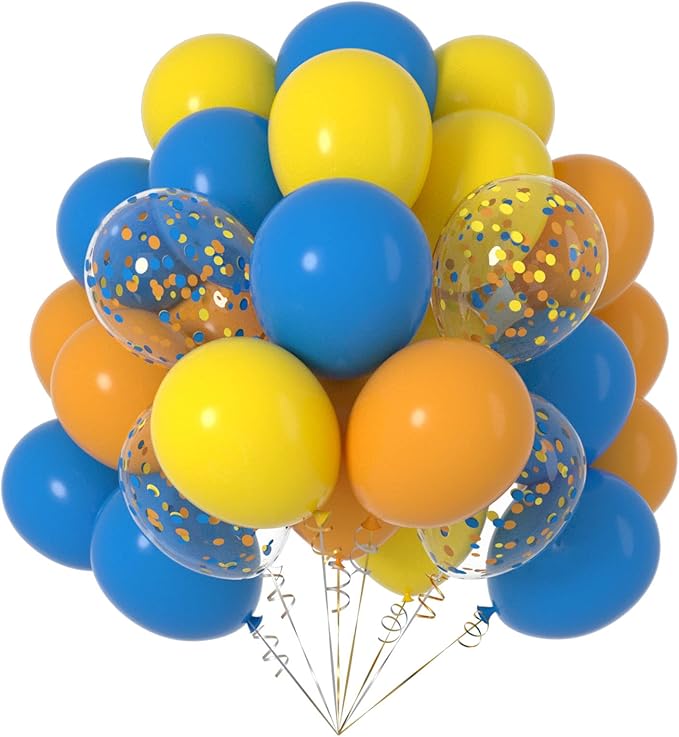 12 inch Yellow Orange Blue Confetti Balloons for Party Decorations, Pack of 50