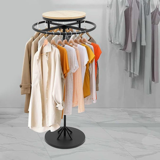 TFCFL Round Garment Rack,Floor Standing Rotatable Clothing Rack,Clothes Retail Display Stand for Bedroom Boutique Commercial Shop Laundry Room